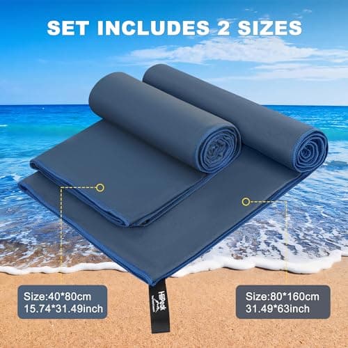 HiiPeak Microfibre Towel Compact Camping Beach Towel - Quick Dry Lightweight Absorbent Sports Gym Swimming Hiking Drying Towel for Men,Women (Navy Blue-2pack, 160cm x 80cm + 80cm x 40cm) — view 3