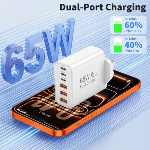 BSTOEM USB C Plug Fast Charge, 65W 6-Port UK Multi USB Wall Plug 25W(MAX) — view 4
