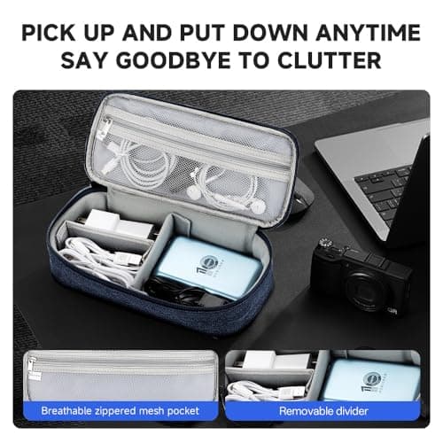 Teskyer Travel Tech Pouch, Protable Cable Organiser Bag, Electronics Accessories Travel Organizer Case for Cable Charger Earphone Power Bank Hard Drive - Navy Blue — view 6