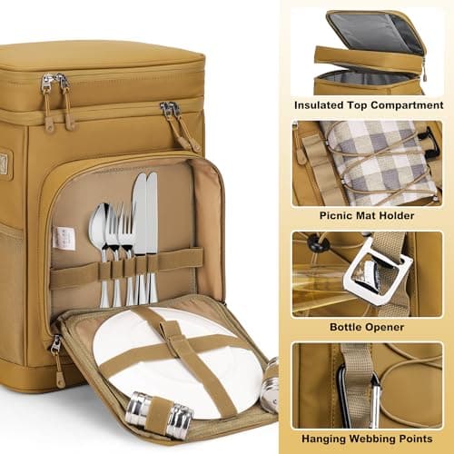 YOUNGOA 30L Cooler Backpack, Large Insulated Leakproof Picnic Backpack, Waterproof Cool Bag Rucksack for Camping/Hiking/BBQ, Yellow — view 4
