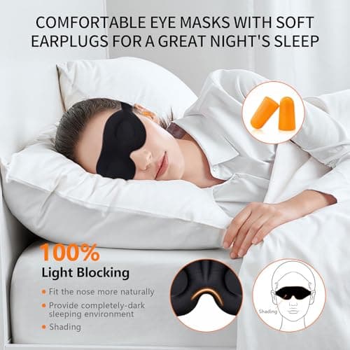 Sleep Mask for Women & Men, 100% Blackout Eye Mask with 2 Pairs Ear Plugs, Zero Pressure 3D Contoured Blindfold for Side Sleepers, Adjustable & Breathable for Travel, Nap, Deep Sleep — view 4