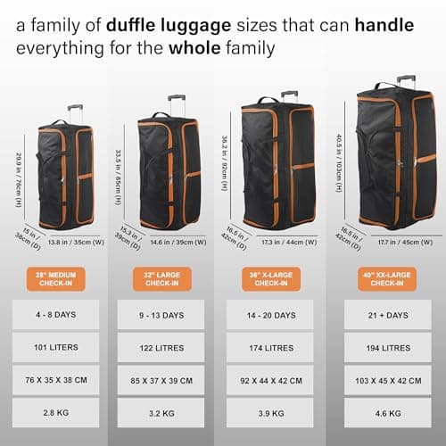 Aerostar 28" Medium Lightweight Duffle 2 Wheel Travel Bag Holdall Suitcase Check-in Luggage All Terrain (101L, Orange on Black) — view 6