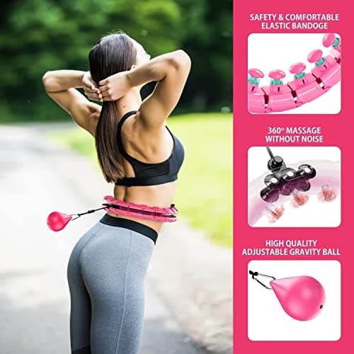 SEDOL Smart Weighted Hula Hoop Gift Set – Auto-Spinning Fitness Hoop with 24 Detachable Knots, Weighted Ball & Cooling Towel – Workout Equipment for Home Exercise & Christmas Fitness Gifts (Pink) — view 2