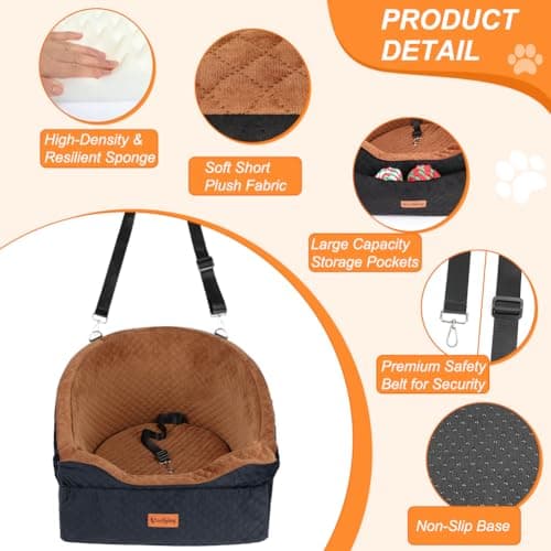 Vivifying Dog Car Seat, Memory Foam Dog Booster Seat for Small（Black&Brown） — view 3