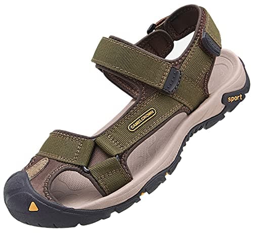 Camel Crown Men's Waterproof Hiking Sandals Closed Toe Water Shoes Athletic Sport Sandals for Summer Outdoor Beach Wading Boat, Green camouflage, 31.0 cm M
