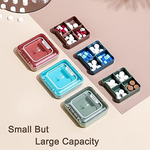 Small Pill Box, BPA Free Pill Case with 4 Large Compartmensts to Hold Vitamins, Moistureproof Portable Pill Box Organiser for Travel (Green) — view 4