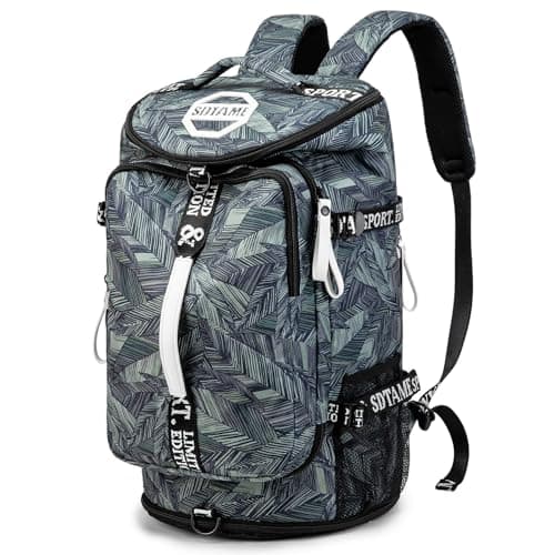 Gym Duffle Bag Backpack with Shoe Compartment,4 Ways Travel Backpack for Women and Men,Multi-Functional Weekender Bag with Waterproof Layer&Laptop Compartment for Fitness, Travel,Camping(Silver)