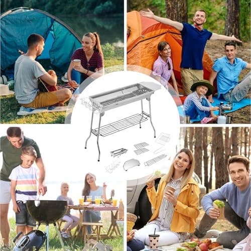AOYEBO Stainless Steel Folding Charcoal Grill - Multi-Storage Design & Tool-Free Assembly (Camping/Backyard Use, Kabob Grill Compatibility)​​ — view 6