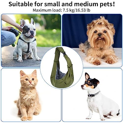Sarsumir Dog Carrier Bag Dog Sling, Pet Carrier for Small Medium Cat Dog, Puppy Carrier with Adjustable Shoulder Strap Puppy Sling for Travel Walking Shopping, Green — view 5