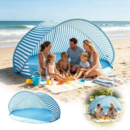 Pop-Up Beach Tent for 3-4 Person, UPF 50+ UV Protection Portable Lightweight Easy Setup Sun Shelters with Carry Bag Beach Shade Tent for Family Outdoor Camping Garden Picnic Travel (Blue-180X125X85cm) — view 2