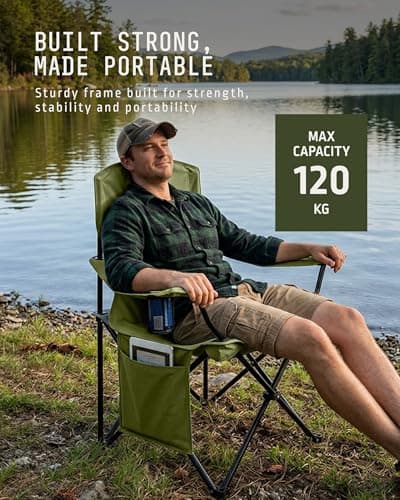 Voyager Folding Camping Chairs 2 Pack with Cooler Bag, Lightweight Q195 Steel Frame, 600D Oxford Fabric, Portable & Comfortable -Green — view 6