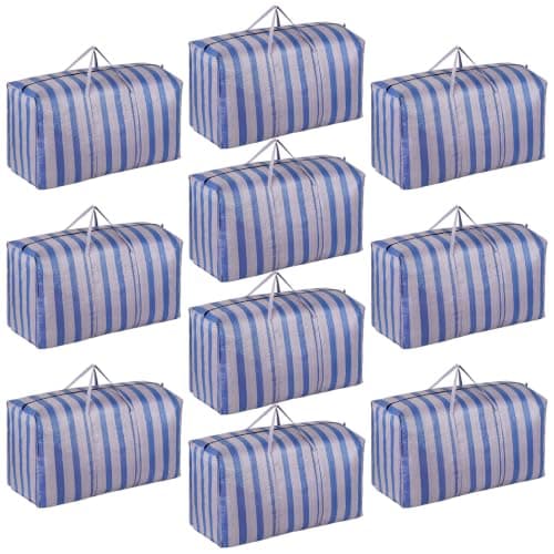 10 Pack Extra Large Moving Bags Clothes Storage Box Replacement, Thickened 130L Packing Sacks with Zips for Wardrobe Organisation, House Relocation, 86x46x33 cm (10)