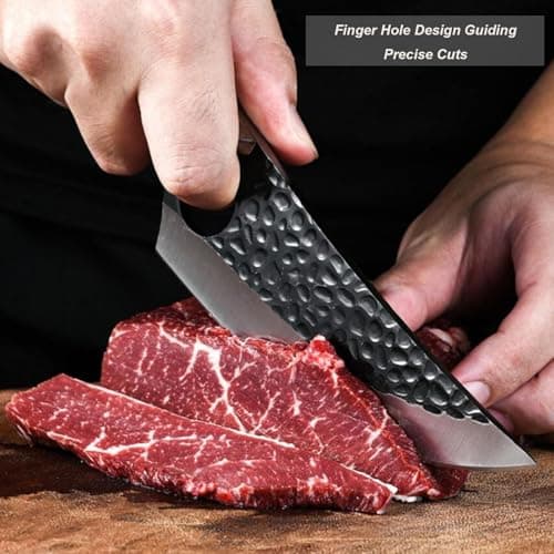 Fubinaty Japanese Chef's Knife Handmade Forged Full Tang Kitchen Knives 6'' High Carbon Steel Cooking Knife with Leather Sheath and Ergonomic Rosewood Handle — view 5