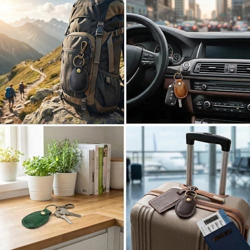 4 Pack Genuine Leather for Apple AirTag Holder for Pet,Luggage,Bags,Key — view 6