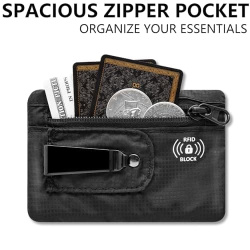 KOSMCCO RFID Blocking Clip Stash Pocket, Compact Hidden Travel Belt Wallet for Cards & Cash - Slim Pickpocket-Proof Design for Everyday Carry, Black, Medium (3.5x5.2"), Low Profile — view 2
