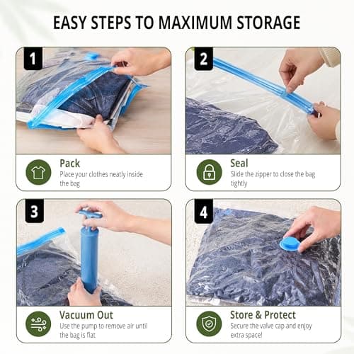MGL Vacuum Storage Bags for Clothes & Bedding (8 Pack) - Space Saver Compression Bags with Blue Hand Pump | Reusable, Airtight Seal for Duvets, Blankets, Seasonal Items (8 Pack Large - 80 x 60 cm) — view 5
