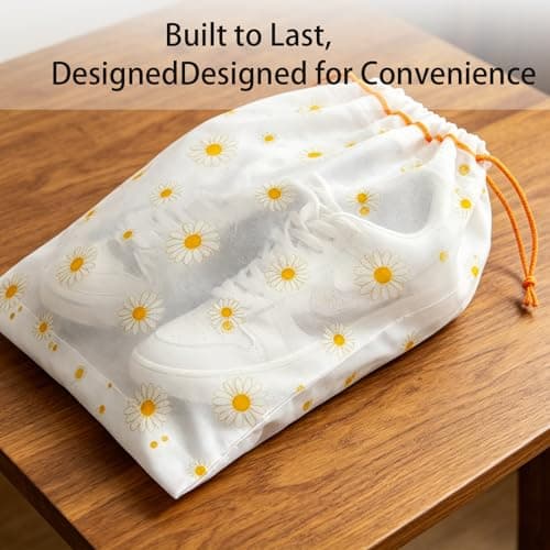 15Pcs Travel Shoe Bags, 3Size Clear Dust Proof Shoe Storage Bags for Adult Kid,Reusable Travel Storage Bag, Underwear Bag, Waterproof Shoe Bags Storage, Drawstring Shoe Bag (Daisy) — view 6