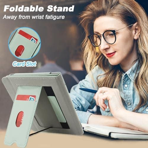 DMLuna Stand Case for Kobo Libra Colour (Model:N428, 2024 Release), Hands-Free Stand Lightweight Premium PU Leather Cover with Auto Sleep/Wake Function, Hand Strap and Card Slot, Agave Green — view 3