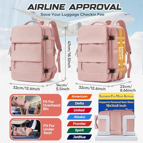 bergsalz Travel Backpack with Compression Vacuum Storage Bag & Electric Pump, Expandable Flight Approved Carry On Backpack, Pink, 18.5x12.6x8.66 inches, Modern — view 2