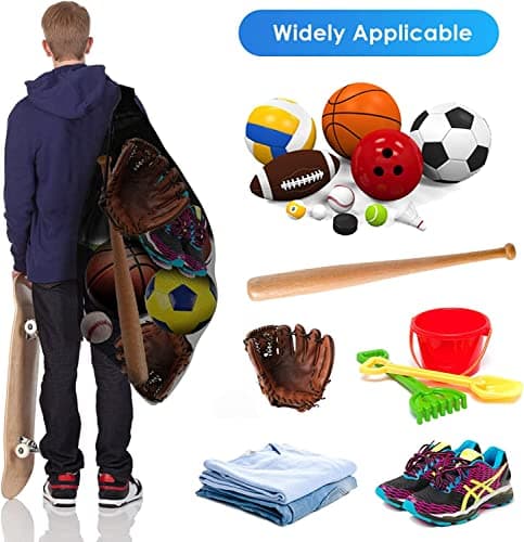 BROTOU Extra Large Sports Ball Bag, Drawstring Mesh Ball Bag, Adjustable Shoulder Strap, Mesh Storage Bag for Football, Basketball, Volleyball, Swimming Gear (30” x 40”) — view 4