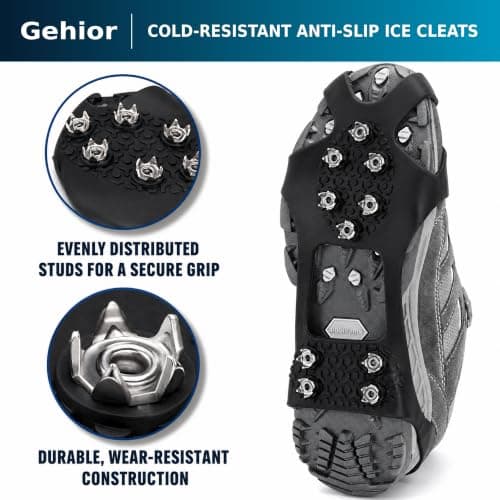 Gehior Ice Grips for Shoes and Boots, 10-Stud Anti-Slip Crampons with Stainless Steel Spikes, Flexible TPE Snow Grips for Winter Walking, Hiking, Trekking and Ice Fishing (L) — view 3