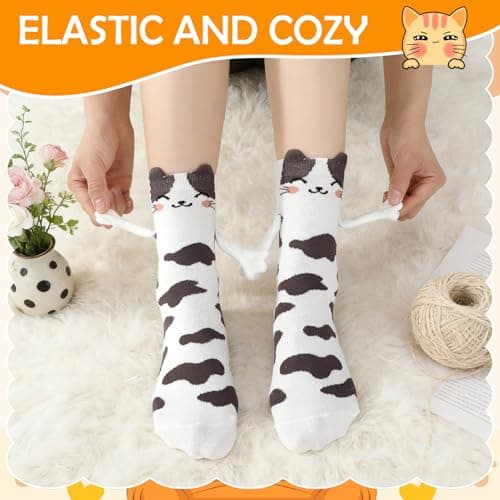 Zuimei 4 Pairs Magnetic Crew Socks Cat Holding Hands Design Unisex UK 4-8 — view 4
