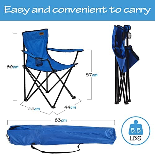 Rainberg Folding Camping Chairs, Comfortable Heavy Duty Structure, Extra Wide Garden Chair with Hard Armrest Foldable Fishing Chair Outdoor Fold up, Cup Holder with Carry Bag (Pack of 1, Blue) — view 3