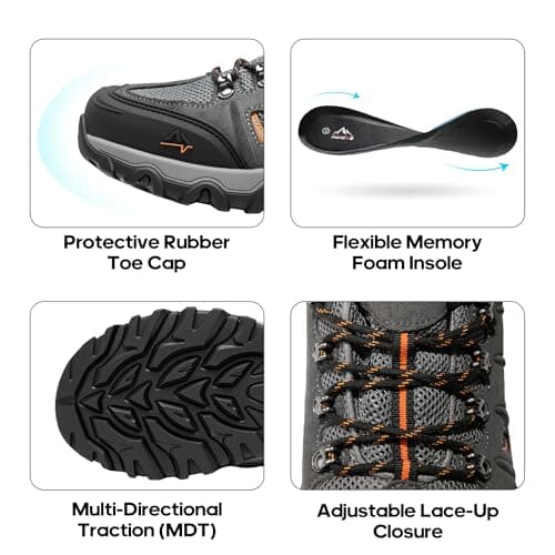 NORTIV 8 Men's Hiking Shoes,Black/Dark/Grey/Orange,9 — view 5