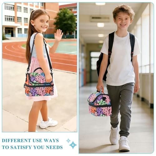 Caihoyu Double-layer Lunch Bag Colorful Corals Lightweight Leakproof Bags with Shoulder Strap for Beach, Camping, Road Trips — view 6