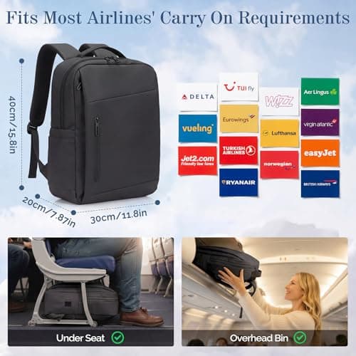 Tavoxda Travel Laptop Backpack, 40x30x20 Underseat Cabin Backpack, Black — view 6