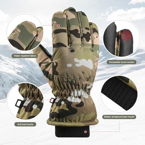 Ski Gloves Winter Gloves Waterproof Windproof Men Women Warm Cold Weather Gloves Touch Screen Finger (Camouflage) — view 2