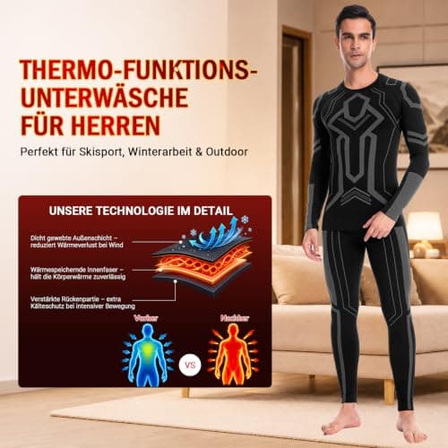 MEETWEE Men's Thermal Underwear Breathable Men's Thermal Functional Underwear Winter Ski Underwear Thermal Underwear Base Layer Ski Winter Sports, Grey (grey-1), L — view 4