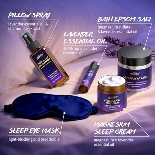 Lavender Sleep Set, Sweet Dream Sleep Gift - Sleep Spray, Magnesium Cream, Essential Oil, Epsom Salt, Eye Mask, Natural Lavender Essential Oil, Bath Kit, SPA Kit, Birthday Gift, Valentine's Day Gifts — view 2