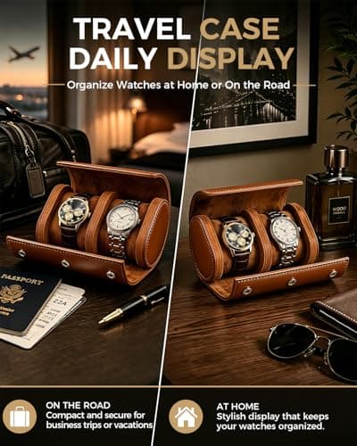Bluvizo Watch Travel Case for 2 Watches: Premium Vegan Leather Watch Roll — view 6