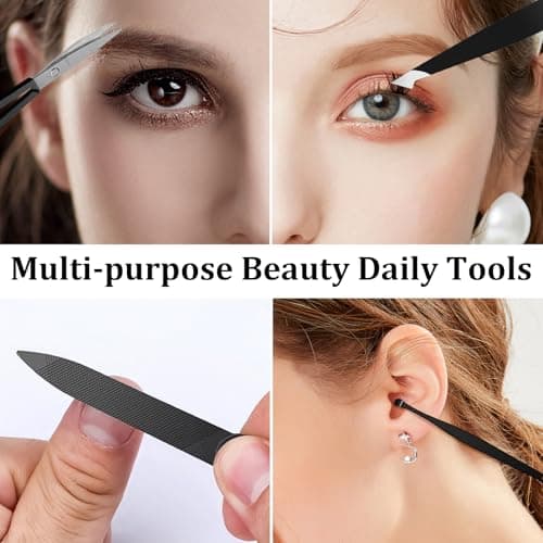 Tweezers and Nail Clippers Set 9 Pcs Precision Tweezers Kit, Black/Red — view 5