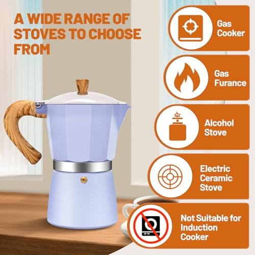 DITOSH 3 Cup Aluminum Espresso Stovetop Moka Pot Express Coffee Maker Percolator Italian Classic Mocha Coffee Machine for Italian and Cuban Cafe Brewing for Home & Camping 150ml 5oz (Purple, 12 Cup) — view 4