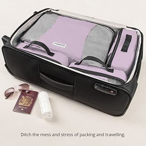 Savisto Packing Cubes - Small, Medium, Large, XL (6-Piece Set) - 7 Colours (1x XL / 2x L / 2x M / 1x S, Pastel Lavender) — view 2