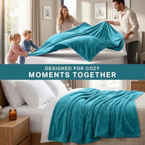 AMEHA Double Fleece Blanket for Bed Settees Cozy Throws for Sofas Warm Throws for Adults Soft Fluffy Blanket, Teal 150cm X 200 cm — view 5