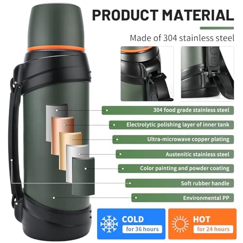 Olerd Large Flask - 2.5l Stainless Steel Insulated Bottle for Travel with BPA Free Cup - Oversized Vacuum Bottle — view 5