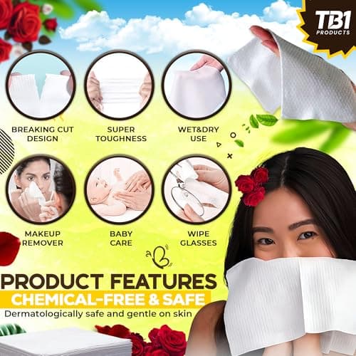 TB1 Products Luxury Towel Wipes 6 Pack – Rose Scent – Large 25x25cm Disposable Towels – Individually Wrapped Soft Napkins for Face, Hands & Body – Hot or Cold Use for Travel & Events — view 6