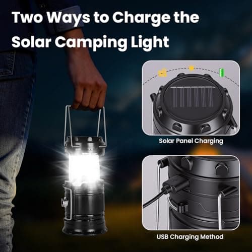ABOHU Camping Lantern, Collapsible Camping Lantern Battery Powered, LED Solar Camping Lamp, Waterproof Portable Ultra Bright LED Lantern for Emergency, Hiking, Camping, Fishing, SOS, Outdoor — view 4