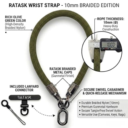 RATASK Wrist Lanyard Strap, Chunky Universal Mobile Phone Strap, Durable 10mm Rope Lanyard for Camera, Keys, Everyday Carry, Phone Charm Accessory, (Khaki) — view 3