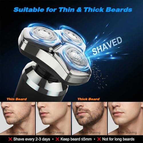 Electric Razor for Men 3-in-1 Shaver with Hair Clipper and Nose Trimmer - 3D Floating Heads, USB-C Charging, IPX7 Waterproof for Beard Nose & Face, Body and Travel,Valentines Day Gifts for — view 6