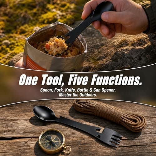 SOLVIO Premium Stainless Steel Camping Spork - 5 in 1 Travel Cutlery Set with Knife Fork Spoon Bottle Can Opener - Reusable Portable Utensils for Outdoor Hiking Picnic — view 5