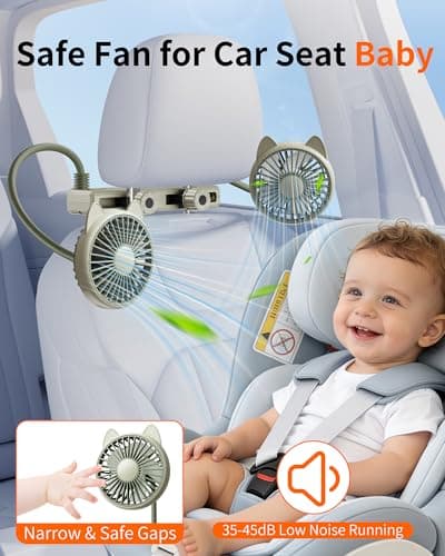 xuenair Dual 360 Hose Battery Powered Fan for Car Back Seat, 2 Storage Hook — view 6