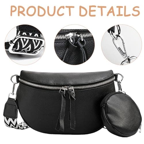 SSKHE Women’s Fashion Crossbody Waist Bag Set, Soft Vegan PU Leather Belt Bag + Matching Coin Purse, Large Capacity, Adjustable Wide Strap, for Travel, Work (Black, One Size) — view 5
