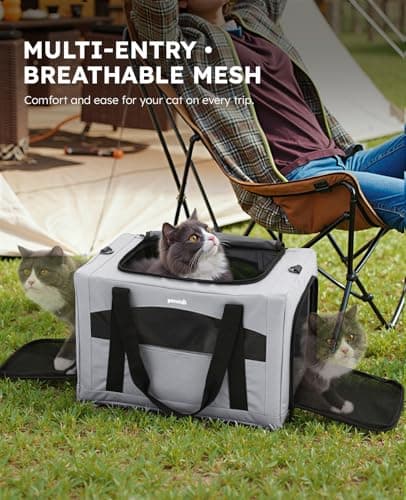 pecute Cat Carrier, Pet Carrier with Scientific Hidden Partition, Grey — view 6