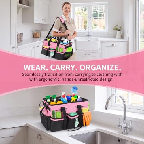 Cleaning Bag, Cleaning Caddy Bag with handle and Multiple Pockets — view 6