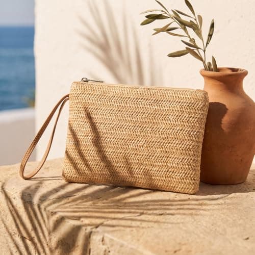 Elovara Womens Straw Clutch Bag, Woven Bohemian Summer Beach Envelope Purse — view 3