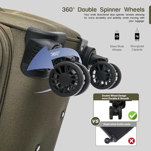 Aerostar Extra Large 32” Lightweight Softshell Expandable Suitcase, Integrated Combination Lock, 4 Wheels Check in Luggage for 30kg (Army Green, 162 litres) — view 4
